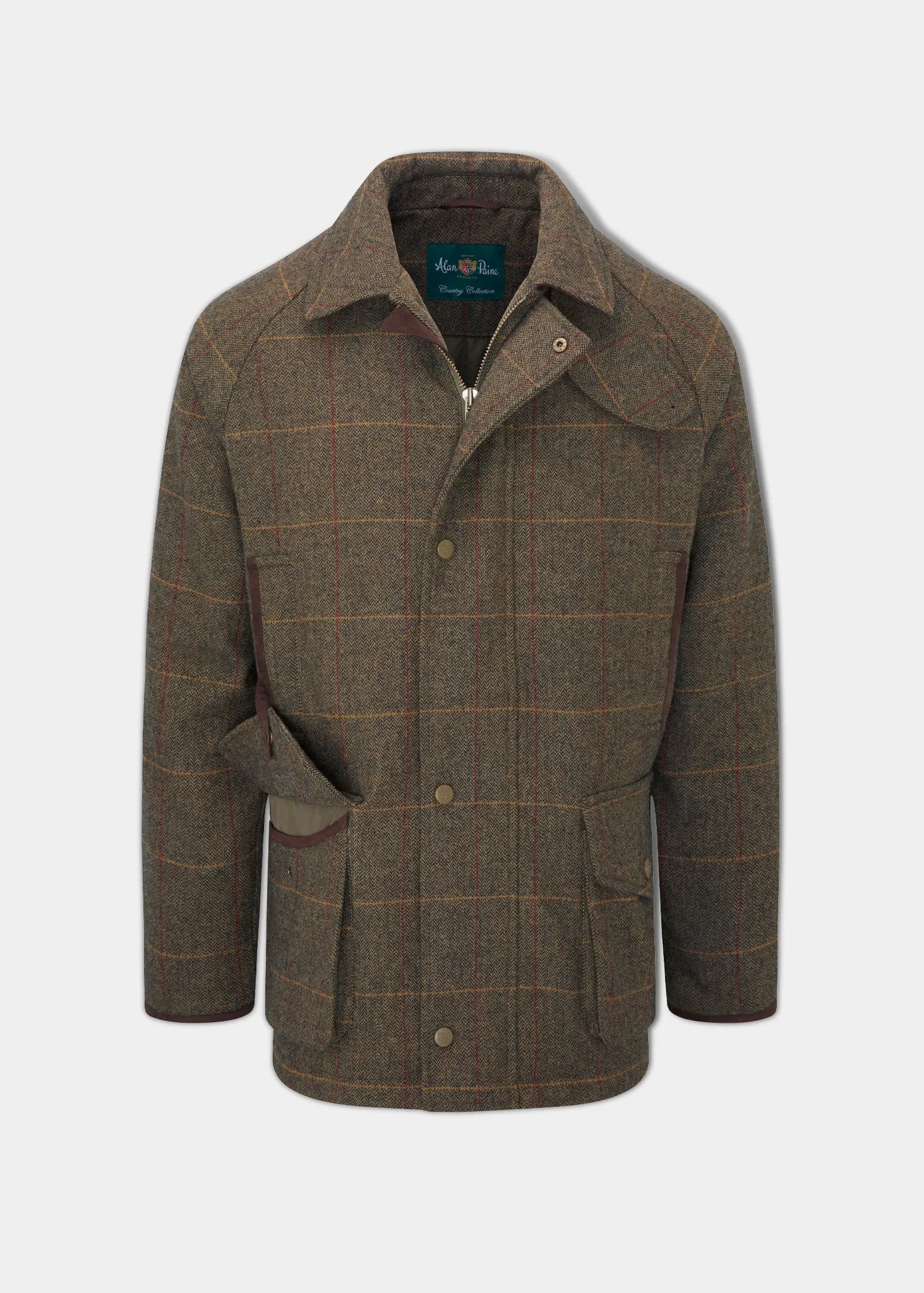 Adjustable hood design Go To Layer Combrook Men's Waterproof Tweed Coat In Teak - Regular Fit