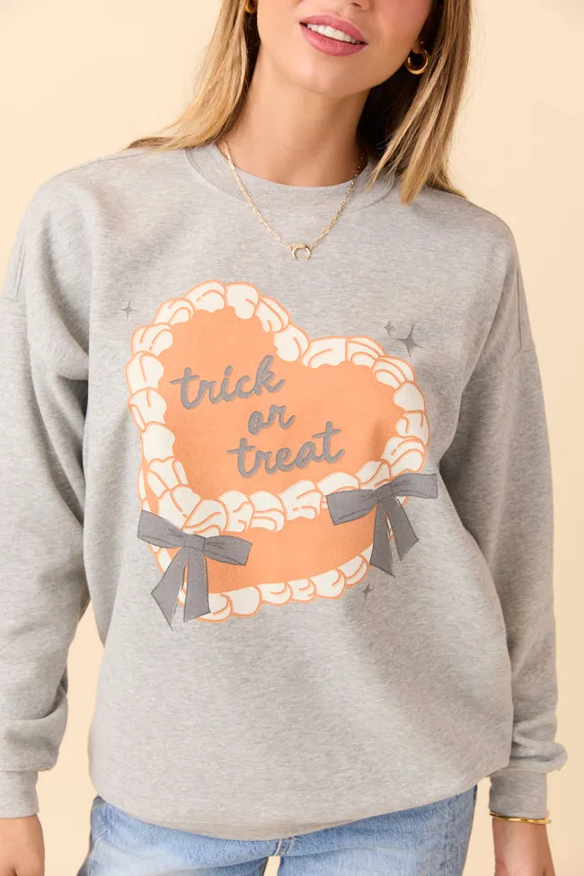 Casual Day Wear Trick Or Treat Cake Light Grey Graphic Sweatshirt SALE