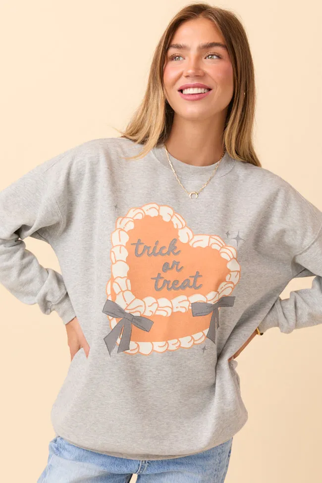 Light and Cozy Trick Or Treat Cake Light Grey Graphic Sweatshirt SALE
