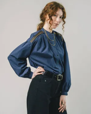 Ribbon Blouse Navy Stylish Wearable Minimal Comfort Style