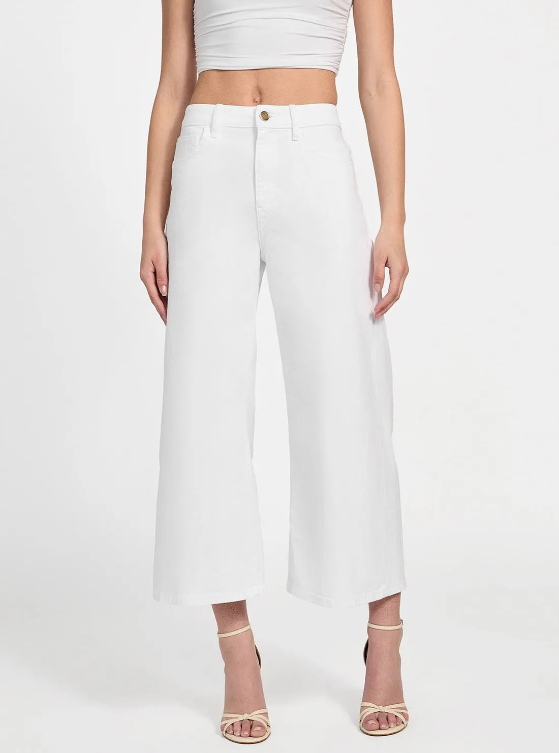 White Bellflower Crop Wide Leg Jeans Active Fit premium design