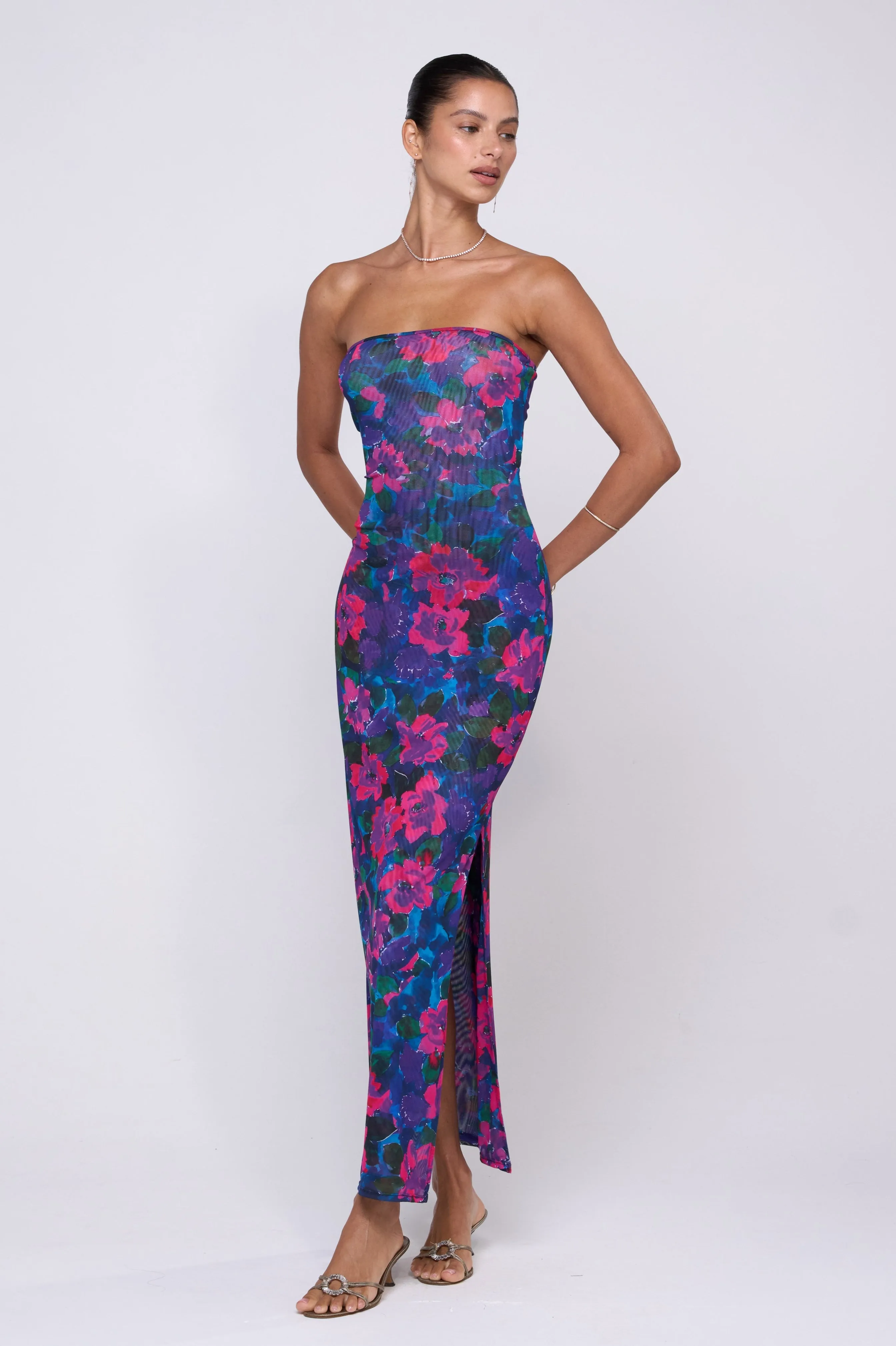 Smart and Elegant Stretchable Demi Mesh Dress in Lanai