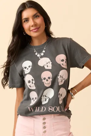 Wild Soul Skull Icons Dark Grey Graphic Tee SALE Durable Style