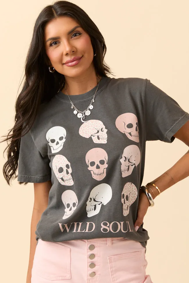 Wild Soul Skull Icons Dark Grey Graphic Tee SALE Non Irritating Tags