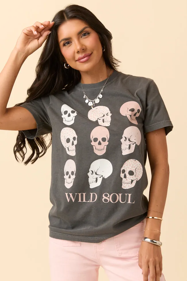 Active Layer Fit Textured Surface Wild Soul Skull Icons Dark Grey Graphic Tee SALE