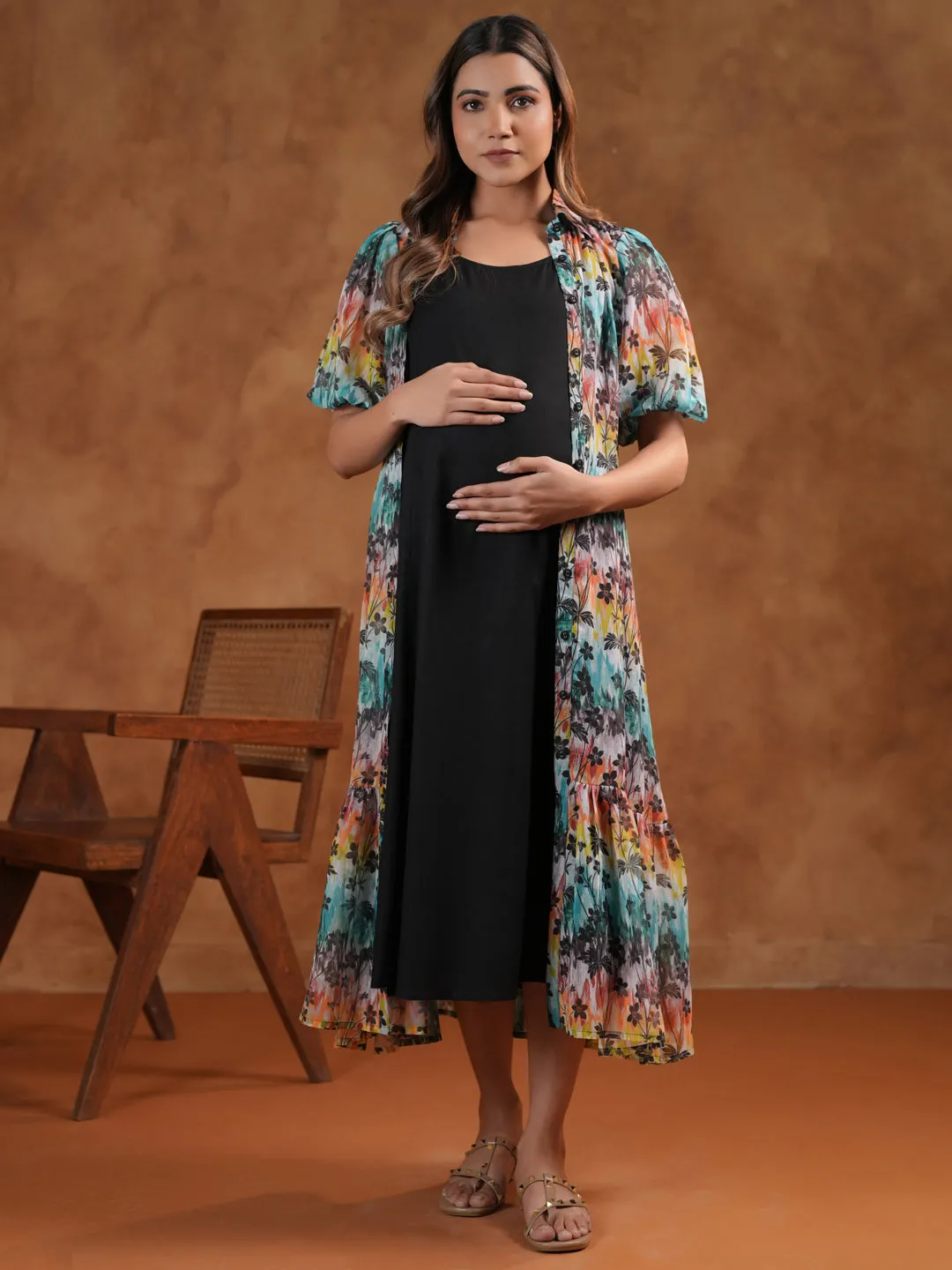 Smart Casual HypoallergenicFiber Women's Black Maternity Dress