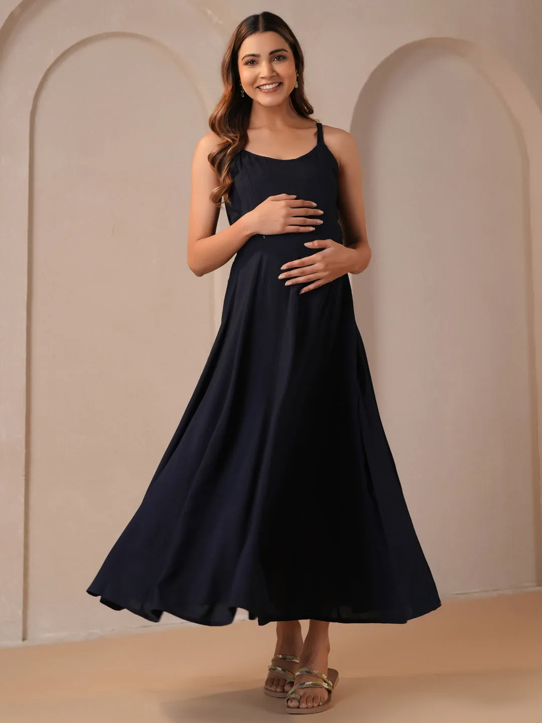 Women's Black Maternity Dress with Cape Jacket Modern Form Clean Structure