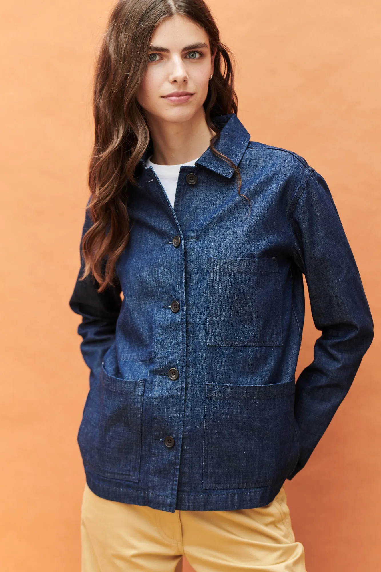 Women's Chore Jacket - Denim Magnetic Closure System Eco Friendly Dye Process
