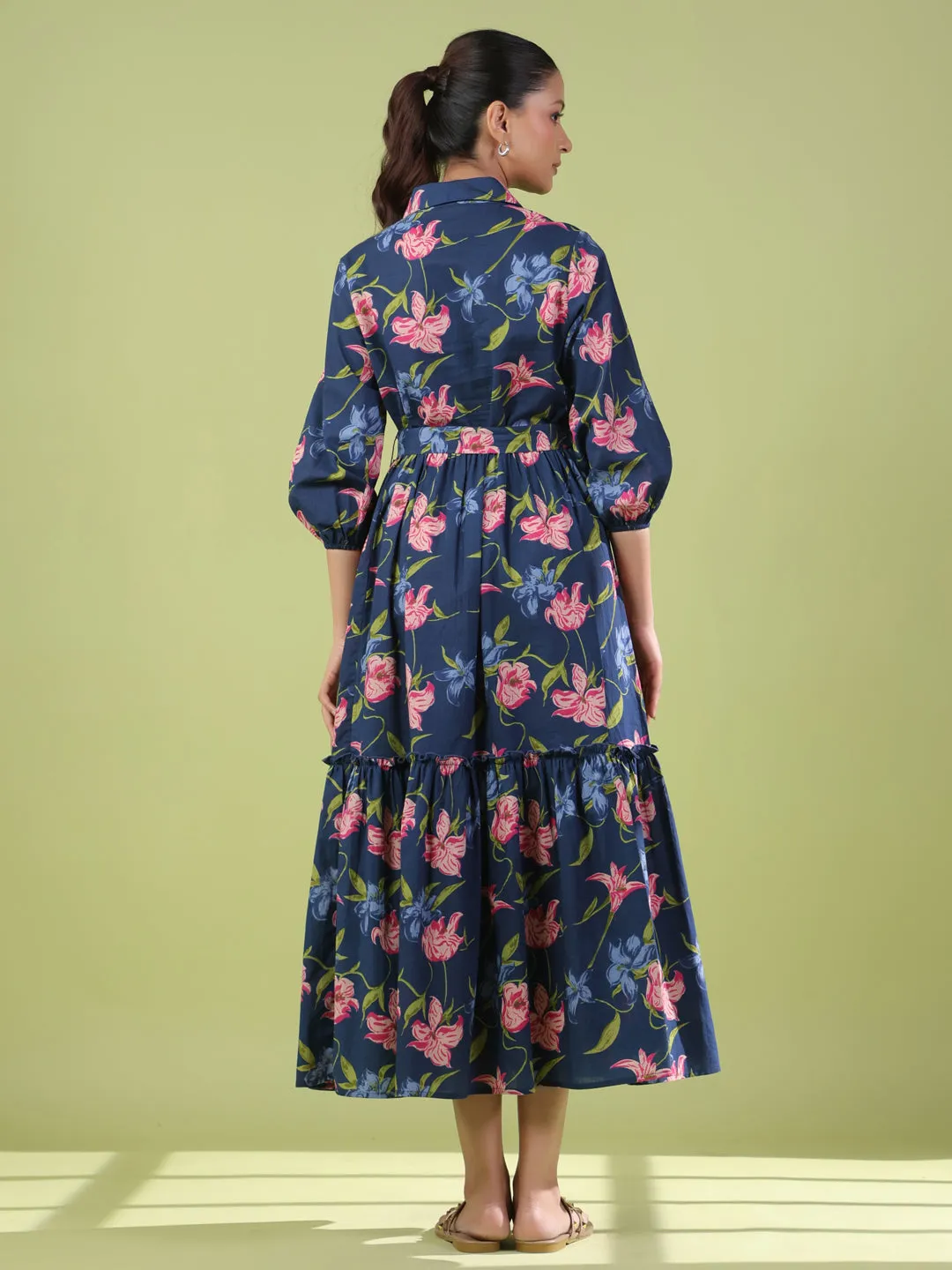 Modern Fit Designer-Label Women's Collared Long Dress