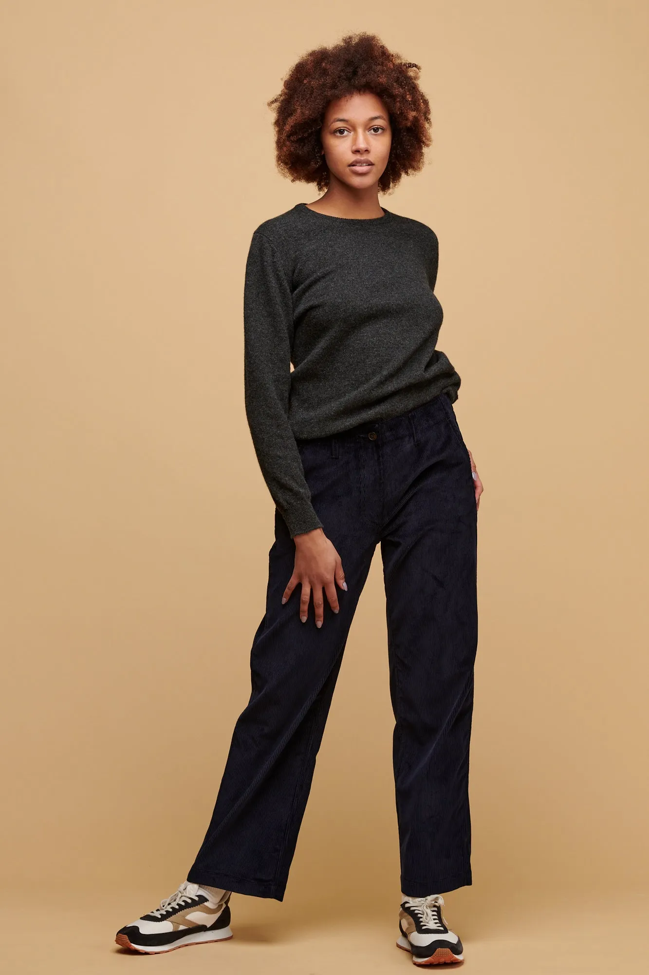 Women's Corduroy Work Trousers - Navy Flexible Look