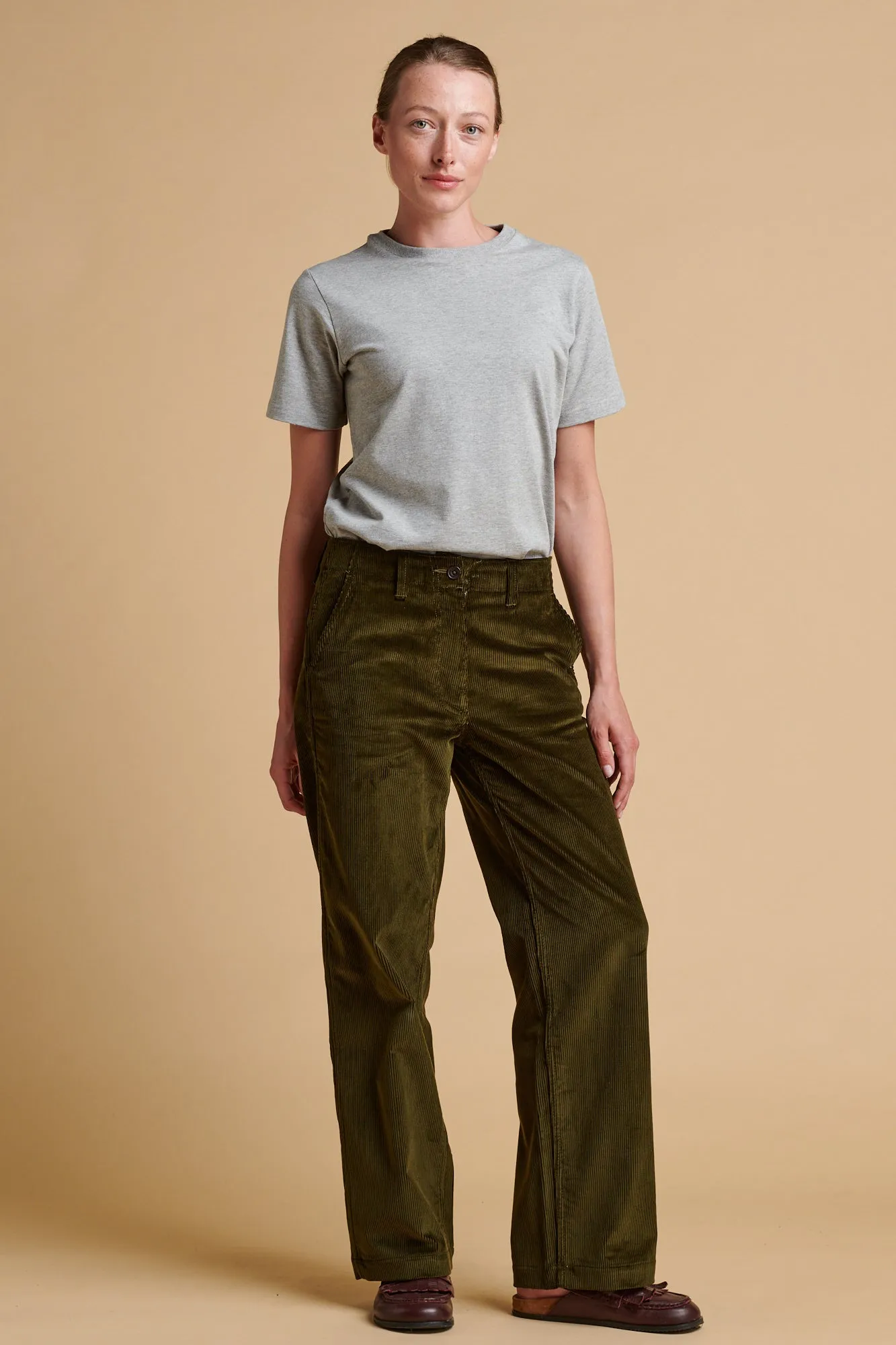 Quick Slip Breathable Base Women's Corduroy Work Trousers - Olive