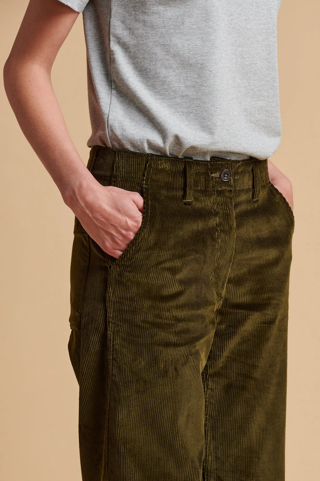 Women's Corduroy Work Trousers - Olive Comfy Ease