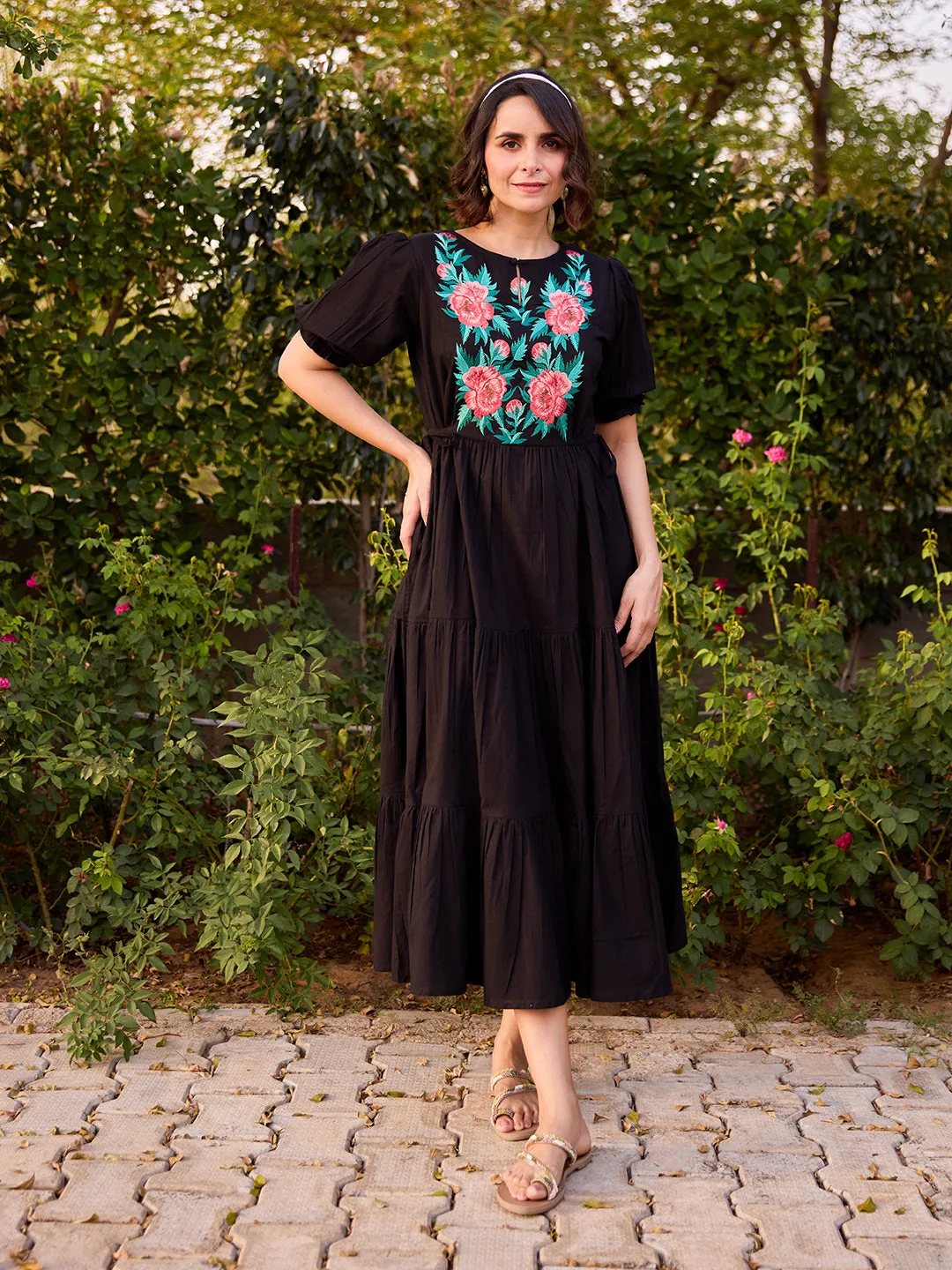 Women's Cotton Embroidered Flared Dress Stay Cool