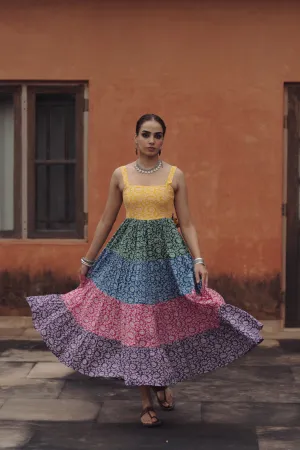 Women's Cotton Tiered Dress Chill Design Embroidered-Detail