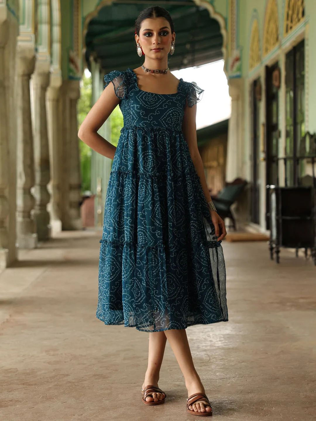 Women's Fit and Flare Bandhani Dress Smart and Polished