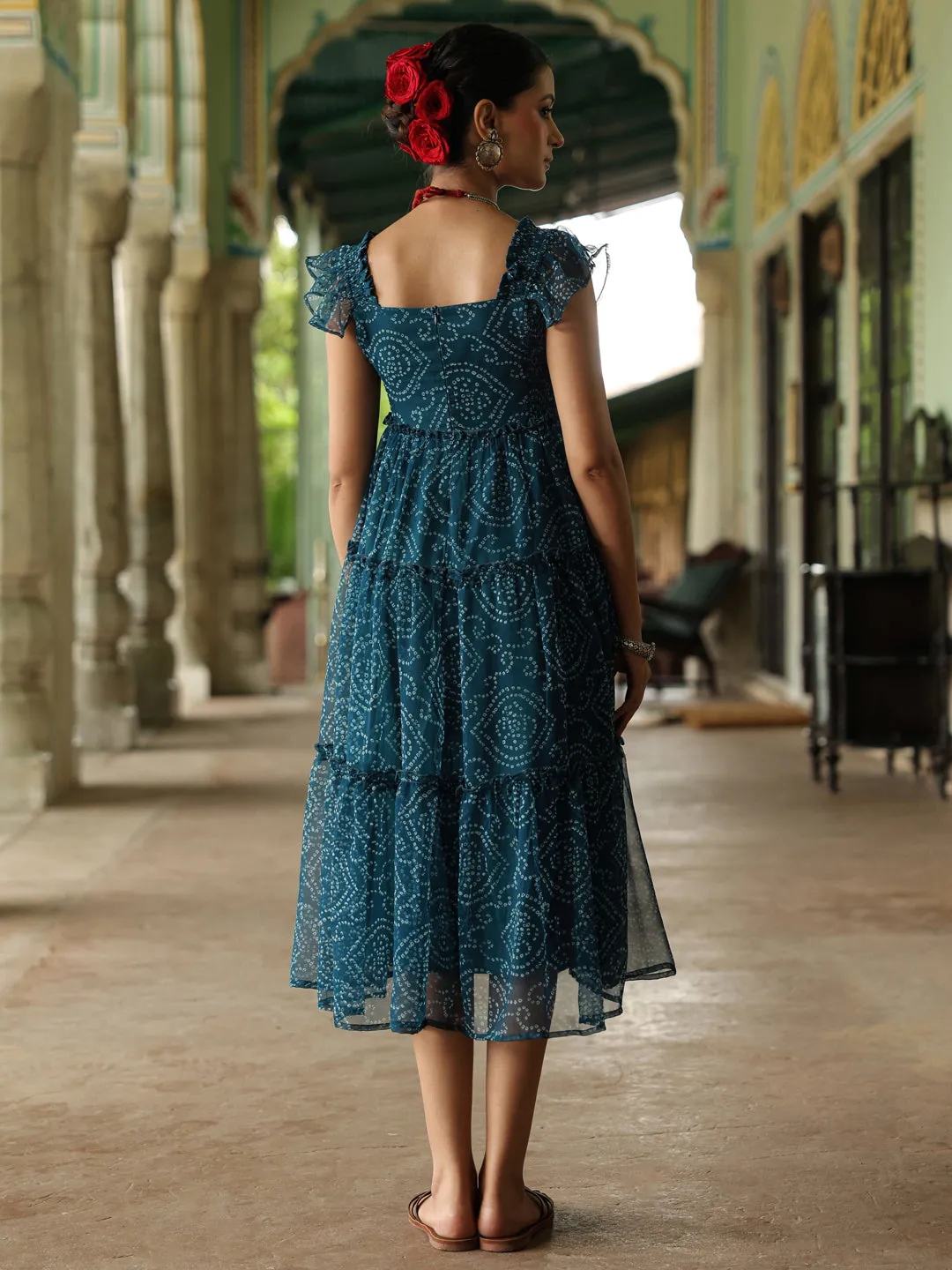 Silky Layer Smart Style Women's Fit and Flare Bandhani Dress