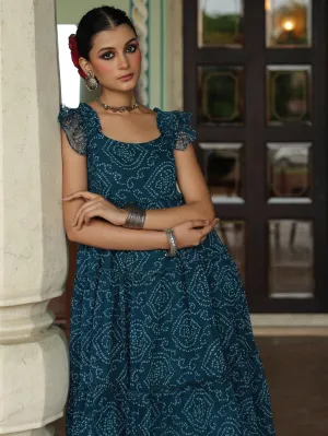 Women's Fit and Flare Bandhani Dress Casual Style