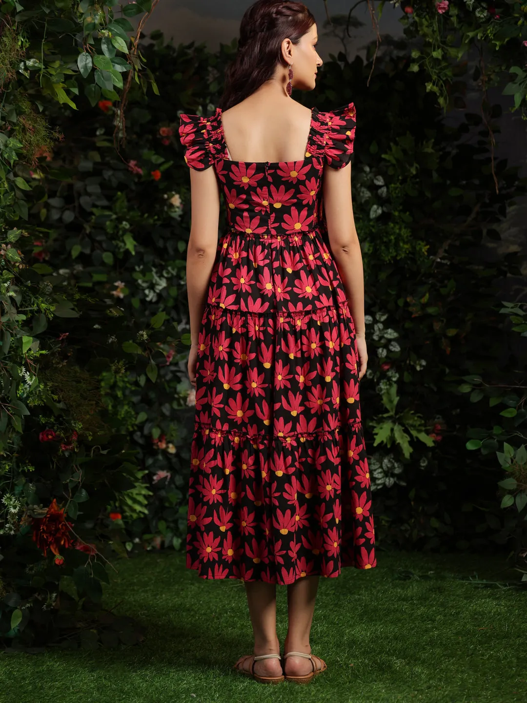 Women's Floral Black fit and flare dress Bold Design Formal Wear