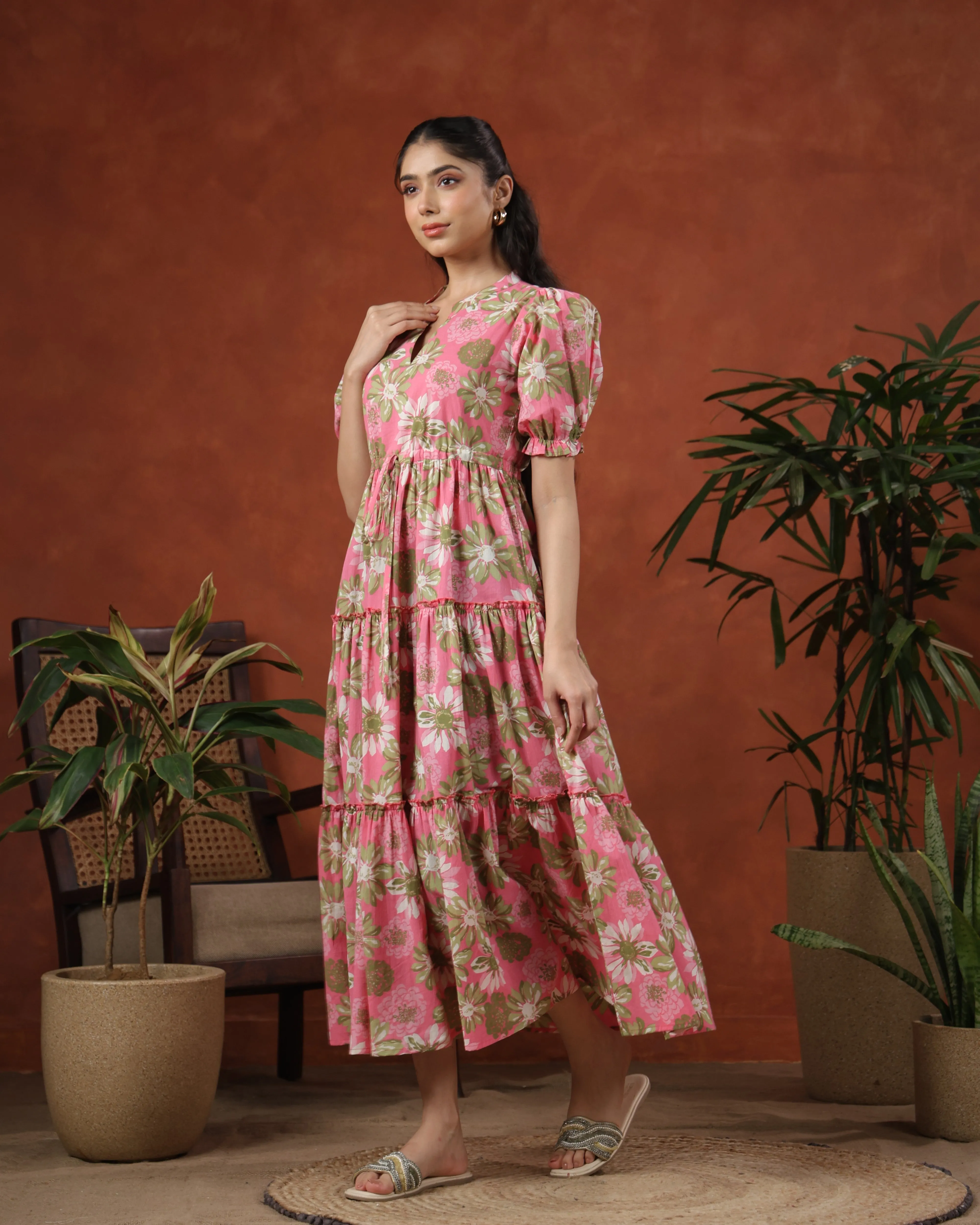 Women's Floral Printed Tier Dress Poised Vibe