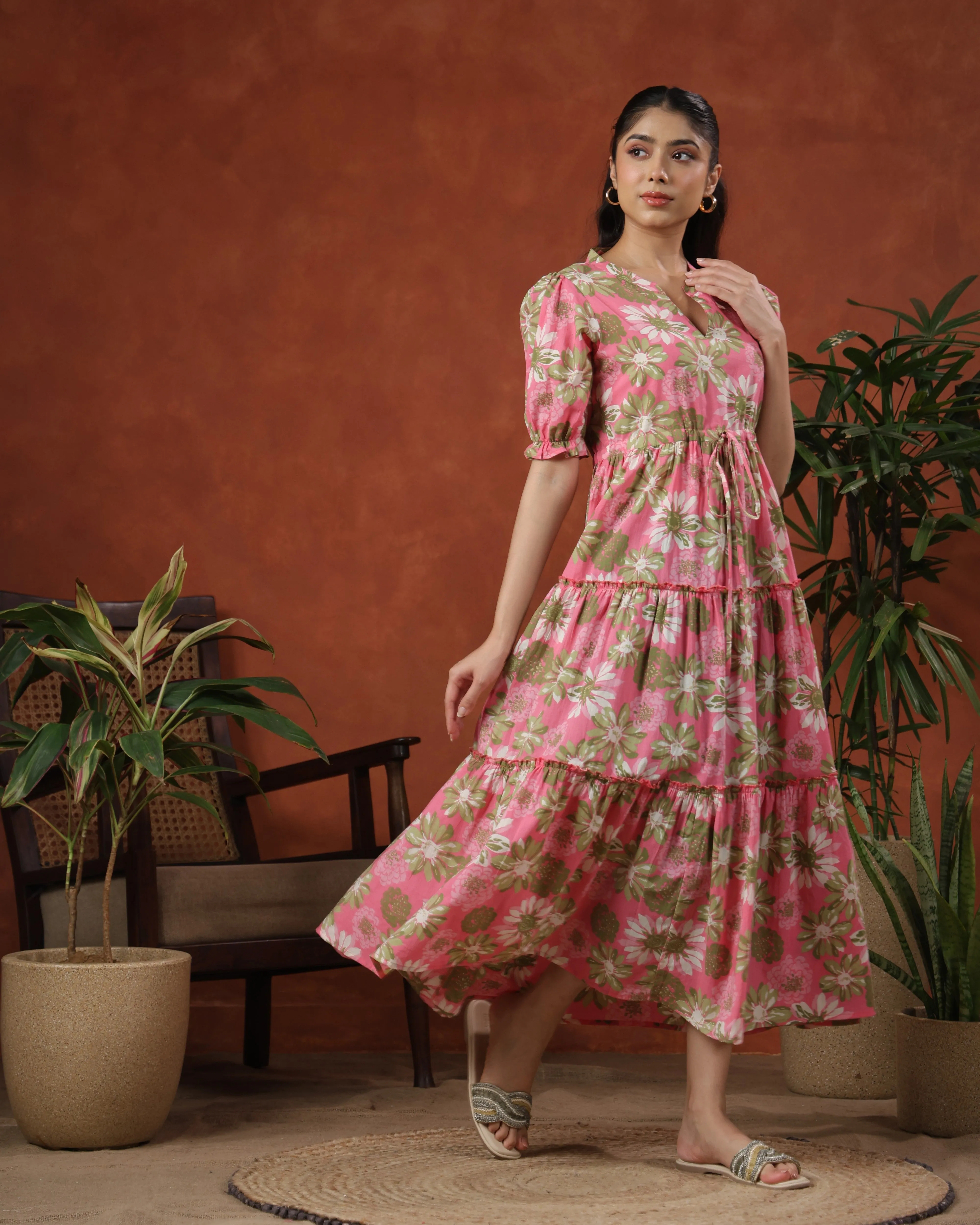 Perfect for Travel Shore Time Women's Floral Printed Tier Dress