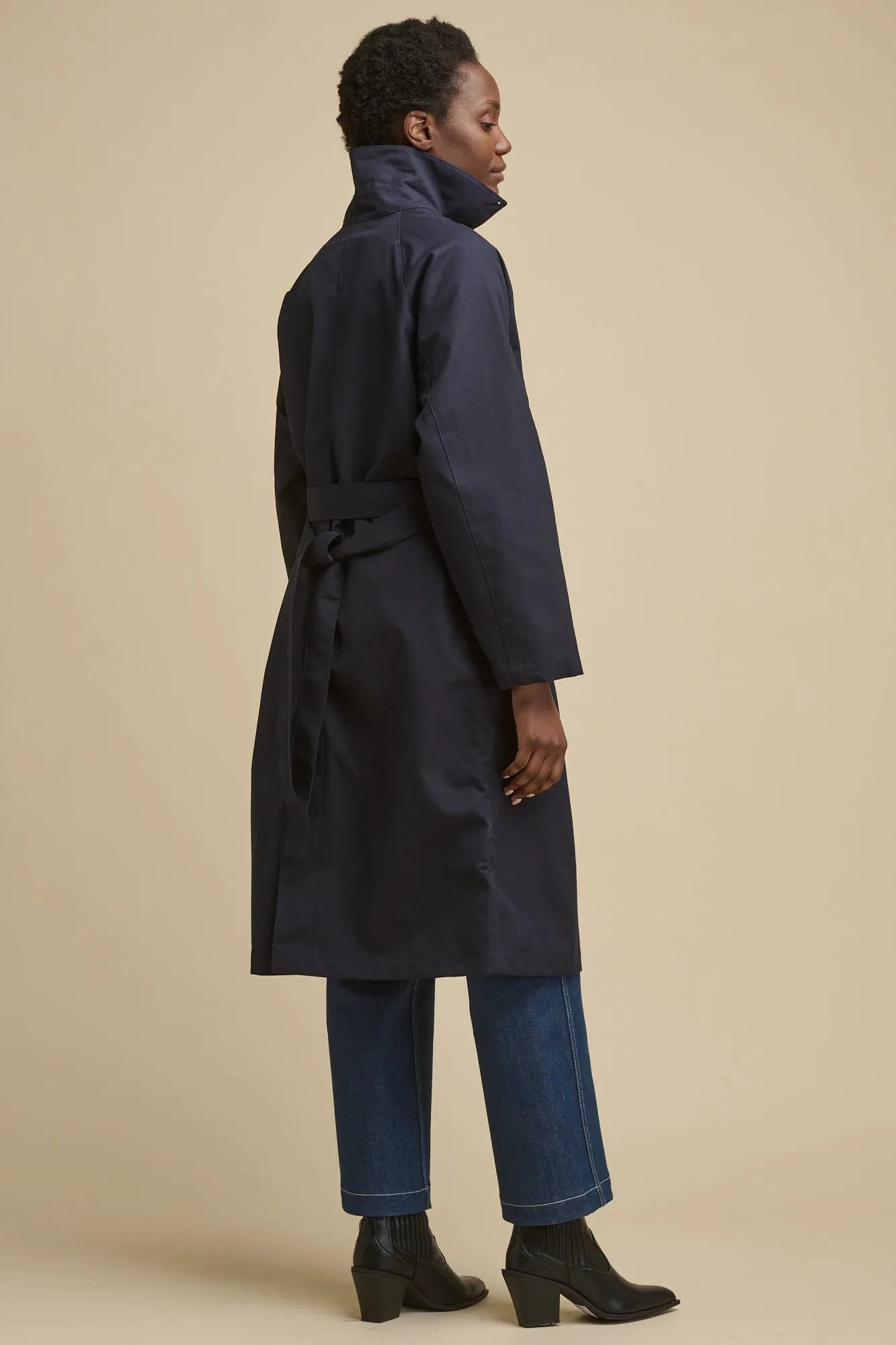 Women's Frances Belted Raglan Raincoat - Navy Thermal Core Technology Daywear Staple