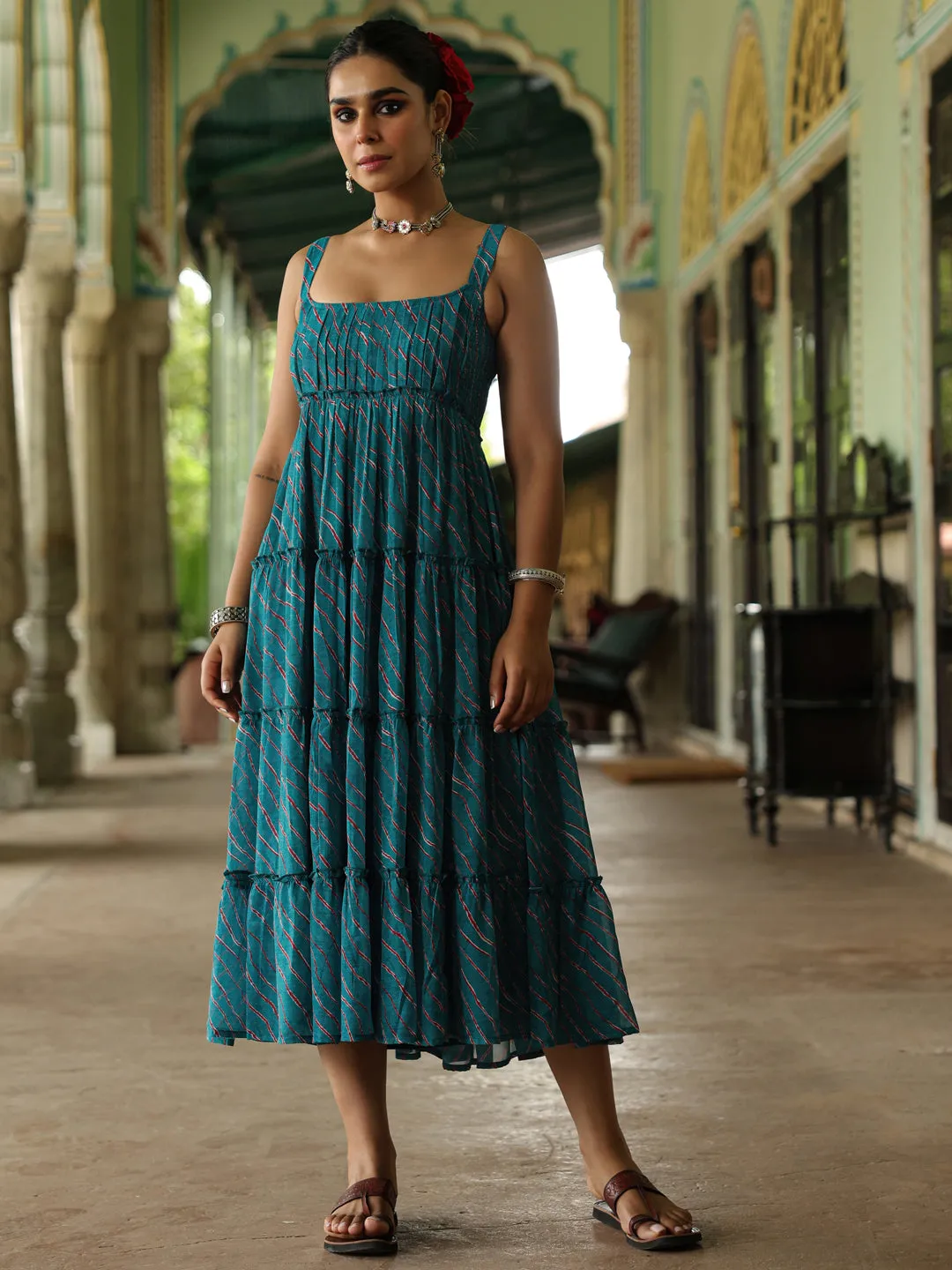 Statement Mood Limited-Edition Women's Georgette Leheriya Tier Dress