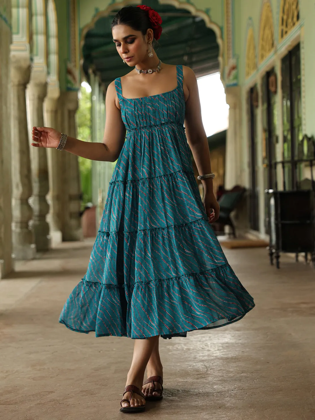 Women's Georgette Leheriya Tier Dress Premium Fabric Flattering Fit for All