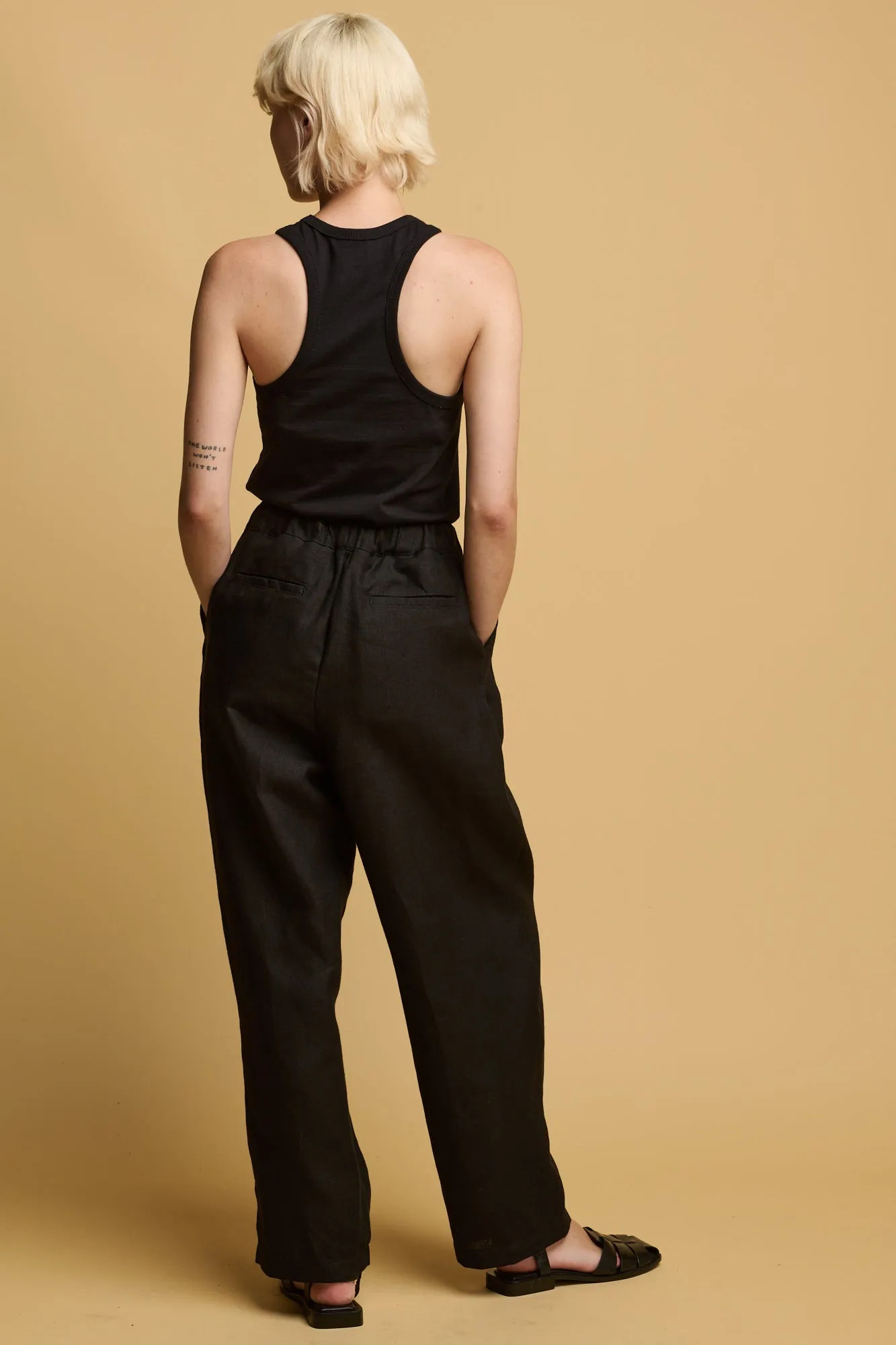 Women's Lorna Elasticated Waist Linen Trouser - Black Versatile Waist