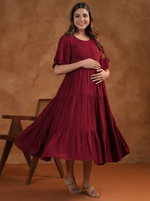 Women's Maroon Maternity Dress Rose Soft Morning Glow