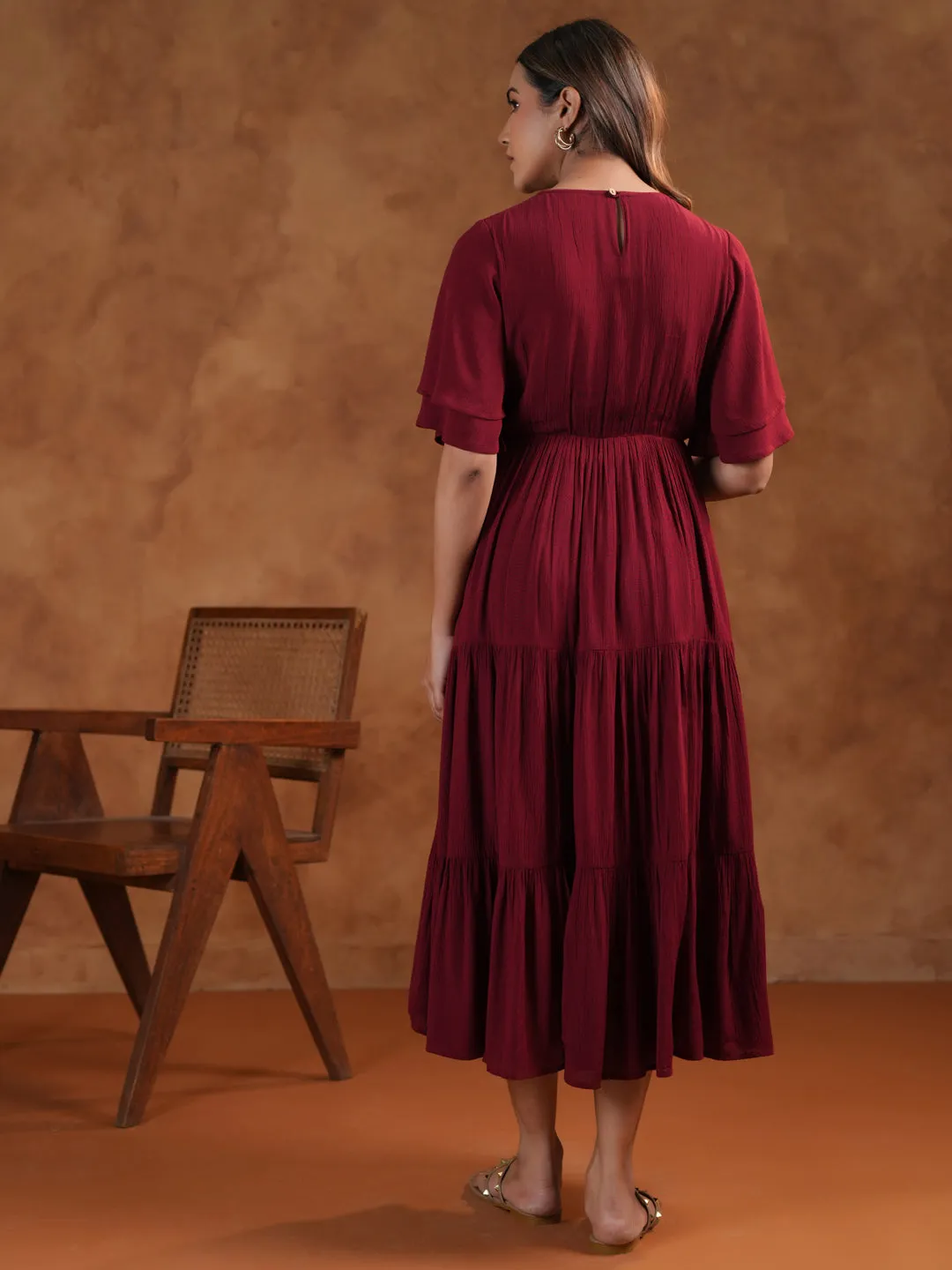 Women's Maroon Maternity Dress Work Friendly and Effortless fit dress.