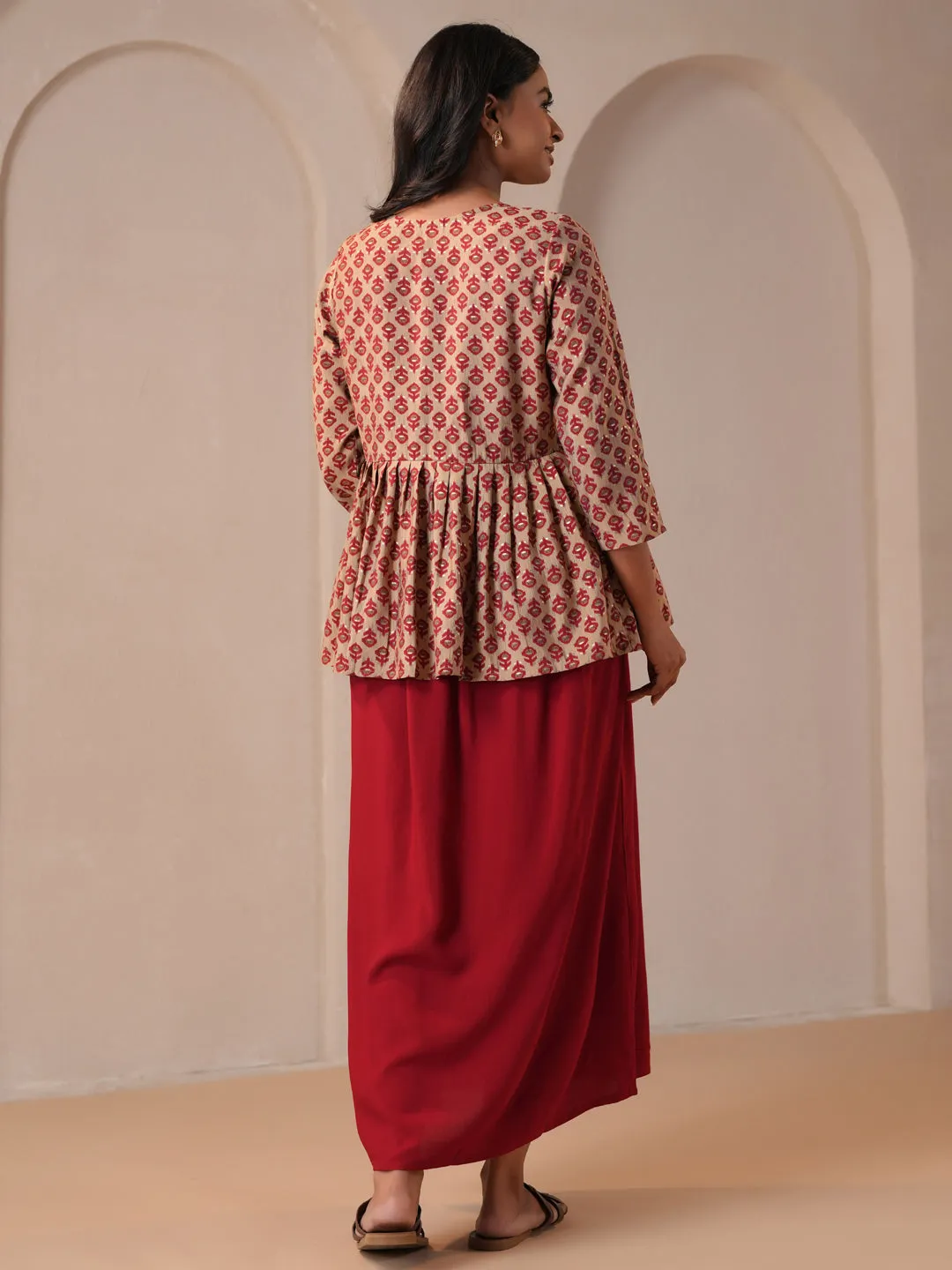 Women's Maroon Maternity Dress with Jacket Built-In-Slip