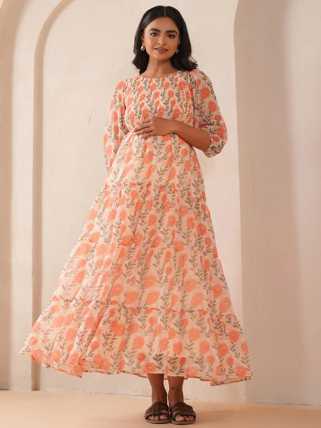 Women's Peach Maternity Dress Relax Feel loose silhouette