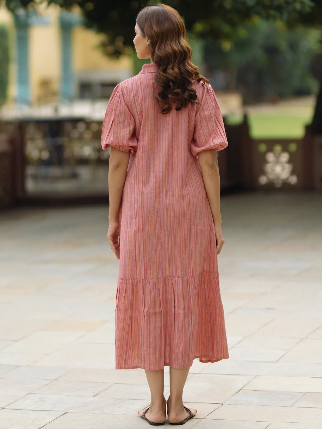 Women's Pink Cotton Button down Shirt Balloon-Sleeve