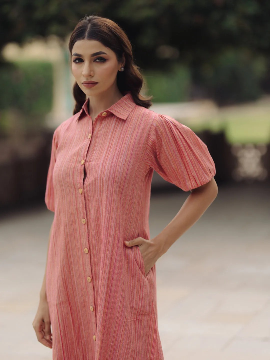 High Waist Heritage-Brand Women's Pink Cotton Button down Shirt
