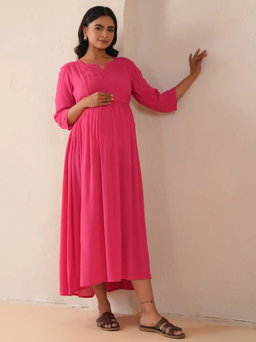 Natural Style Women's Pink Maternity Dress