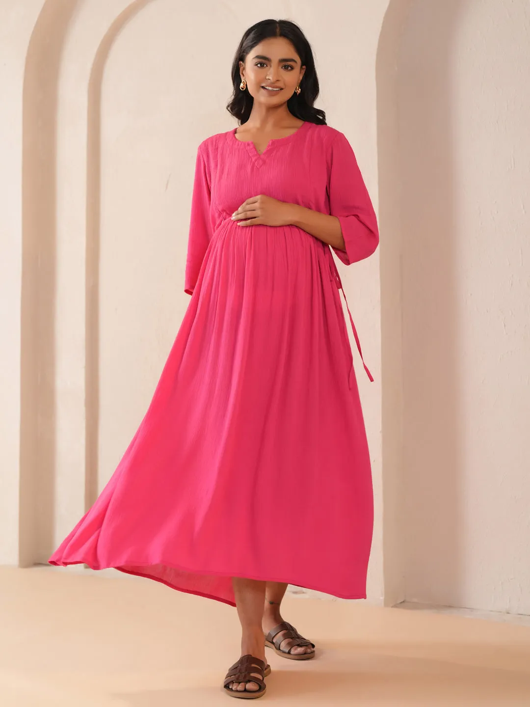 Water-resistant Women's Pink Maternity Dress