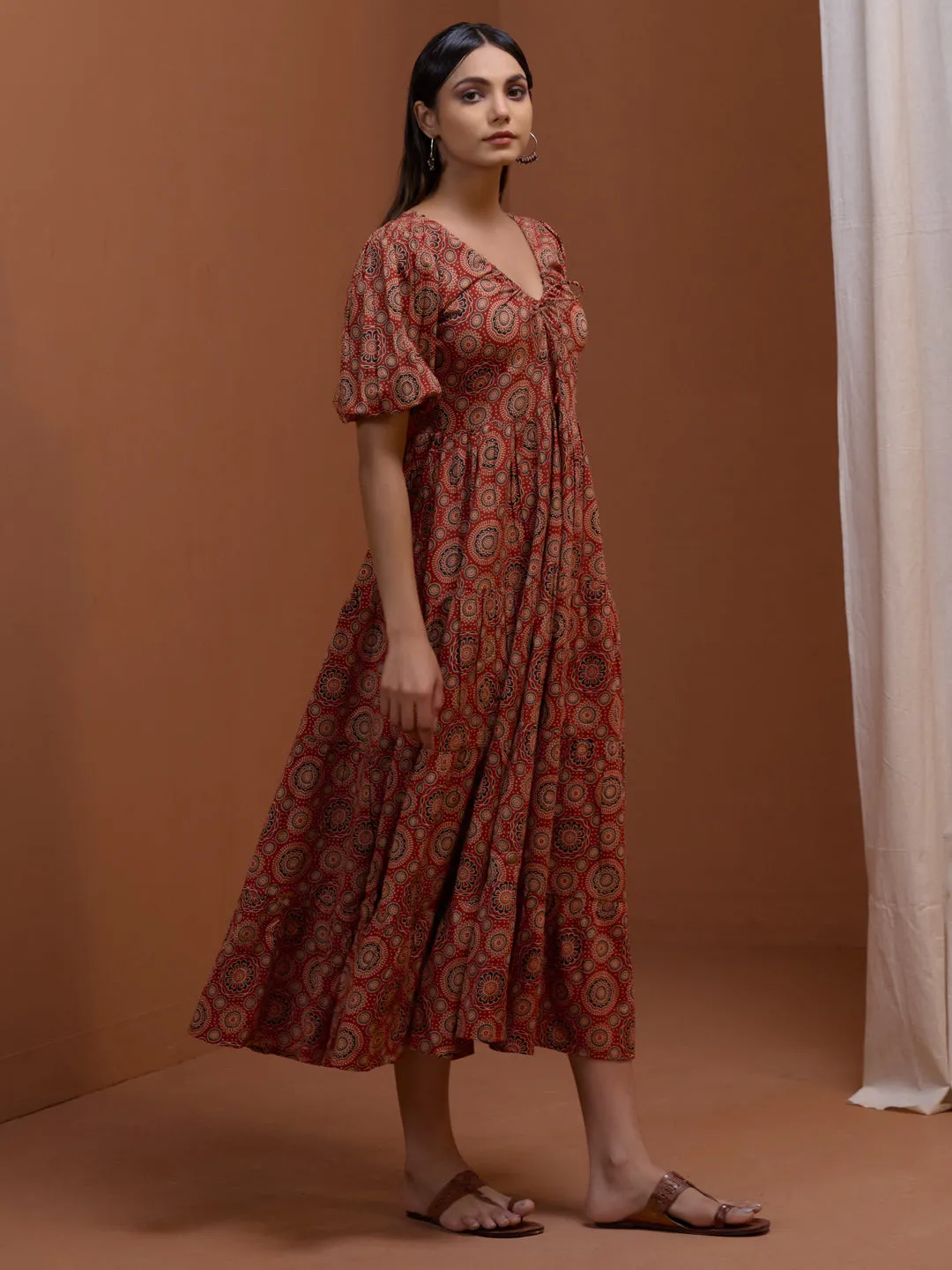 Women's Rust Printed Tier Dress Hand-Wash
