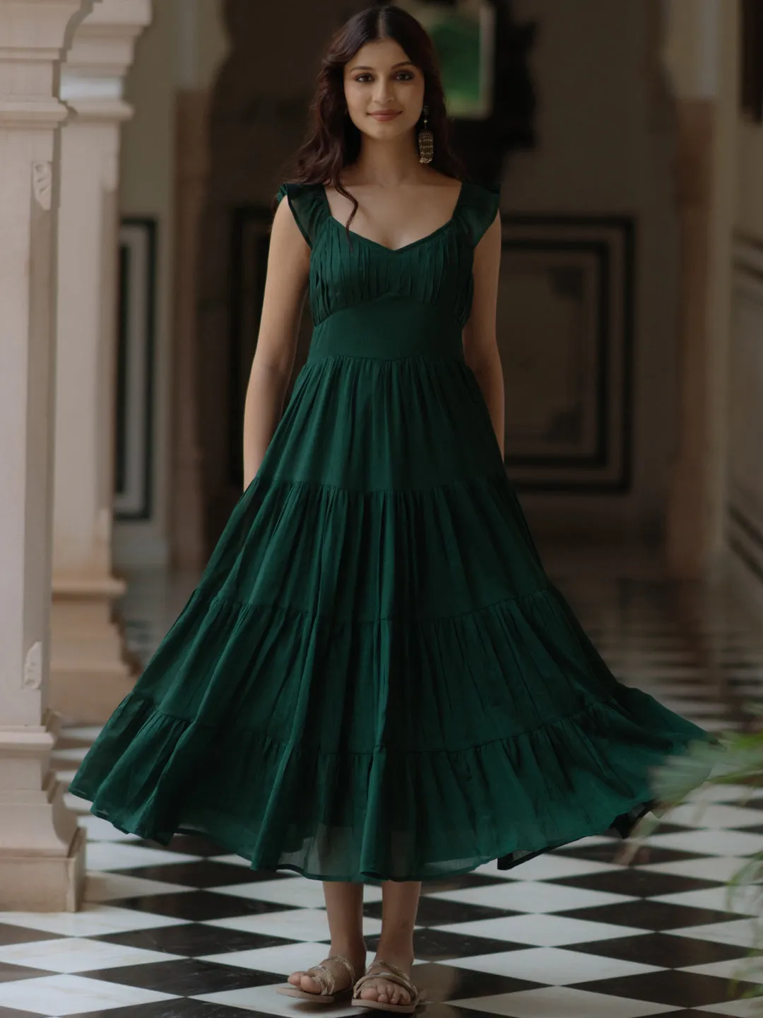 Women's Solid Fit and Flare Dress Stylish Design Wave Soft