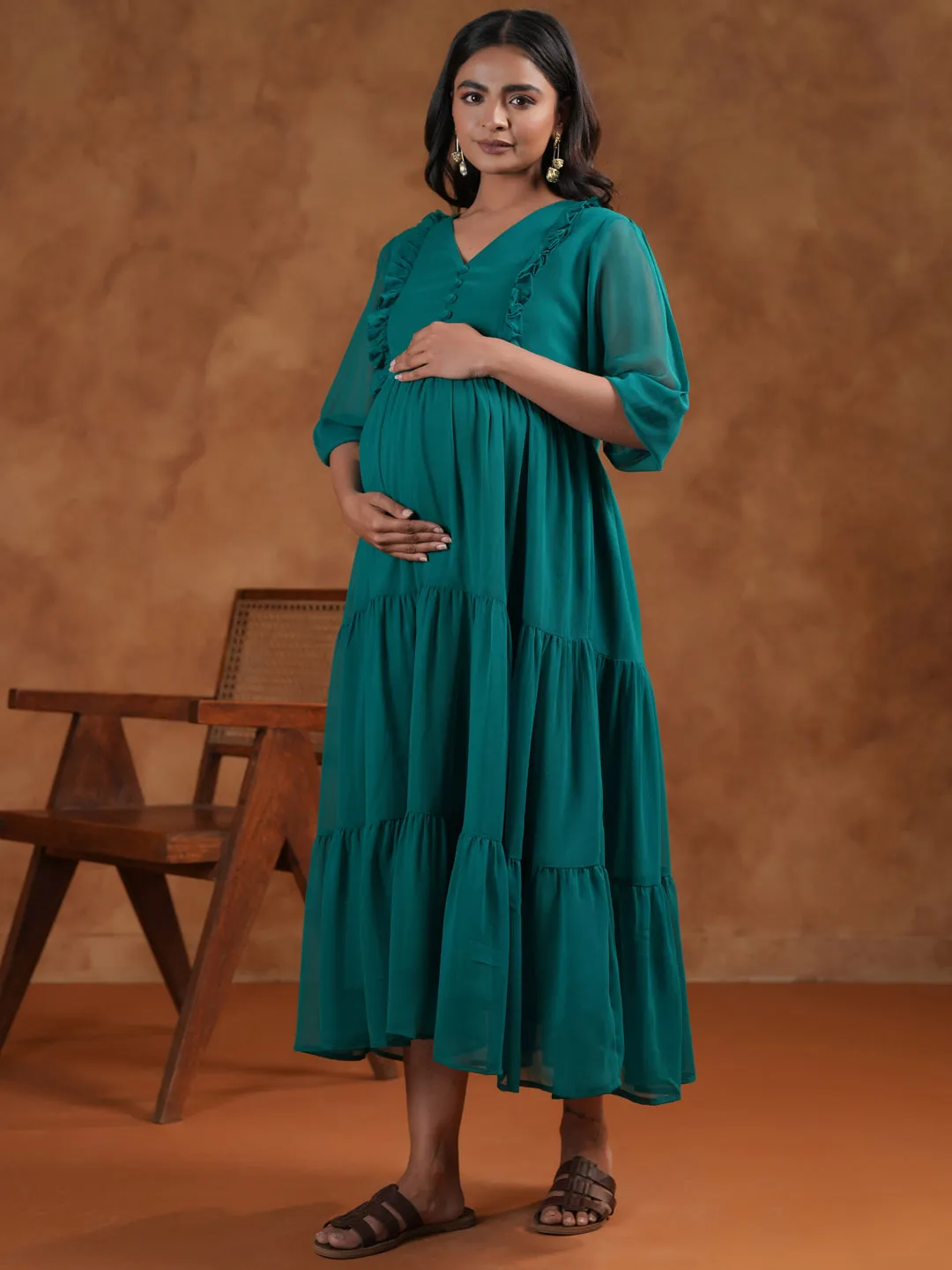Fresh Palette Women's Teal Maternity Dress