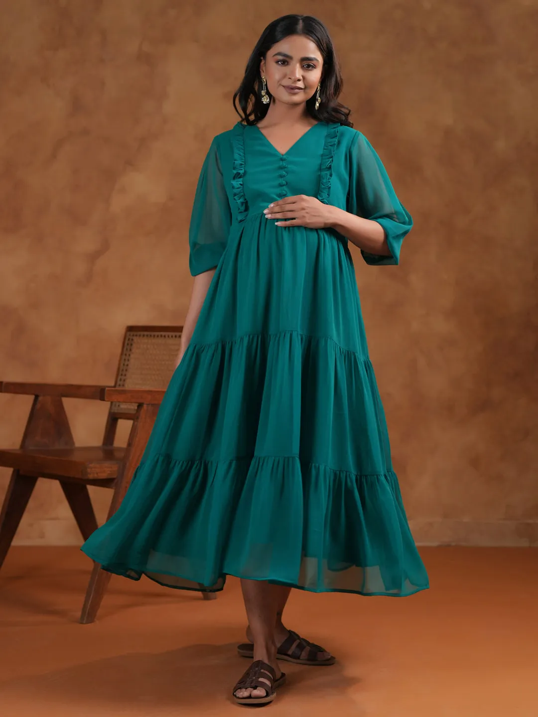 Smooth Feel Perfect Fit Look Women's Teal Maternity Dress