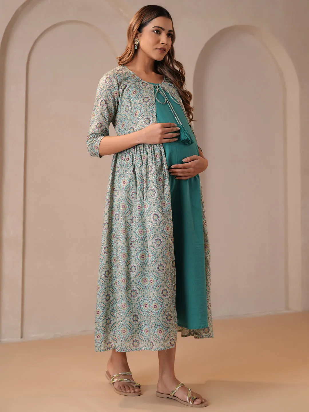 Women's Teal Maternity Dress with Jacket Casual and Comfy