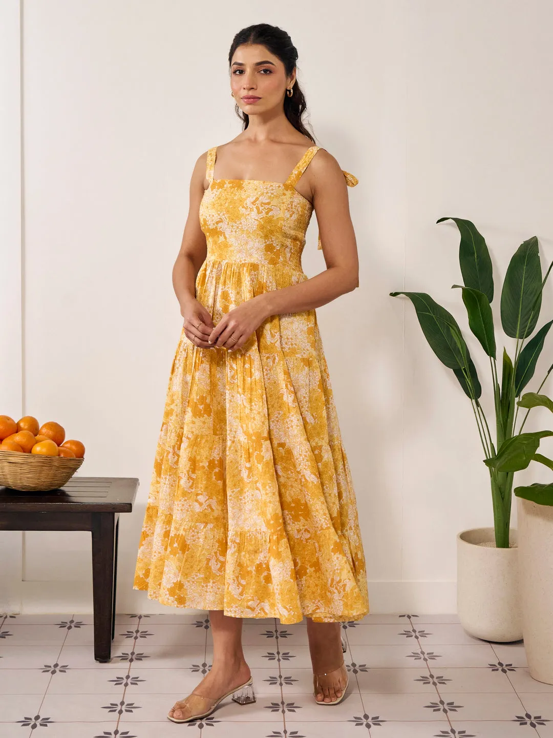 Sequin-Detail Women's Tier Style Long Flared Tie Up Dress