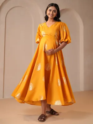 Smooth Layers Women's Yellow Silk Maternity Dress