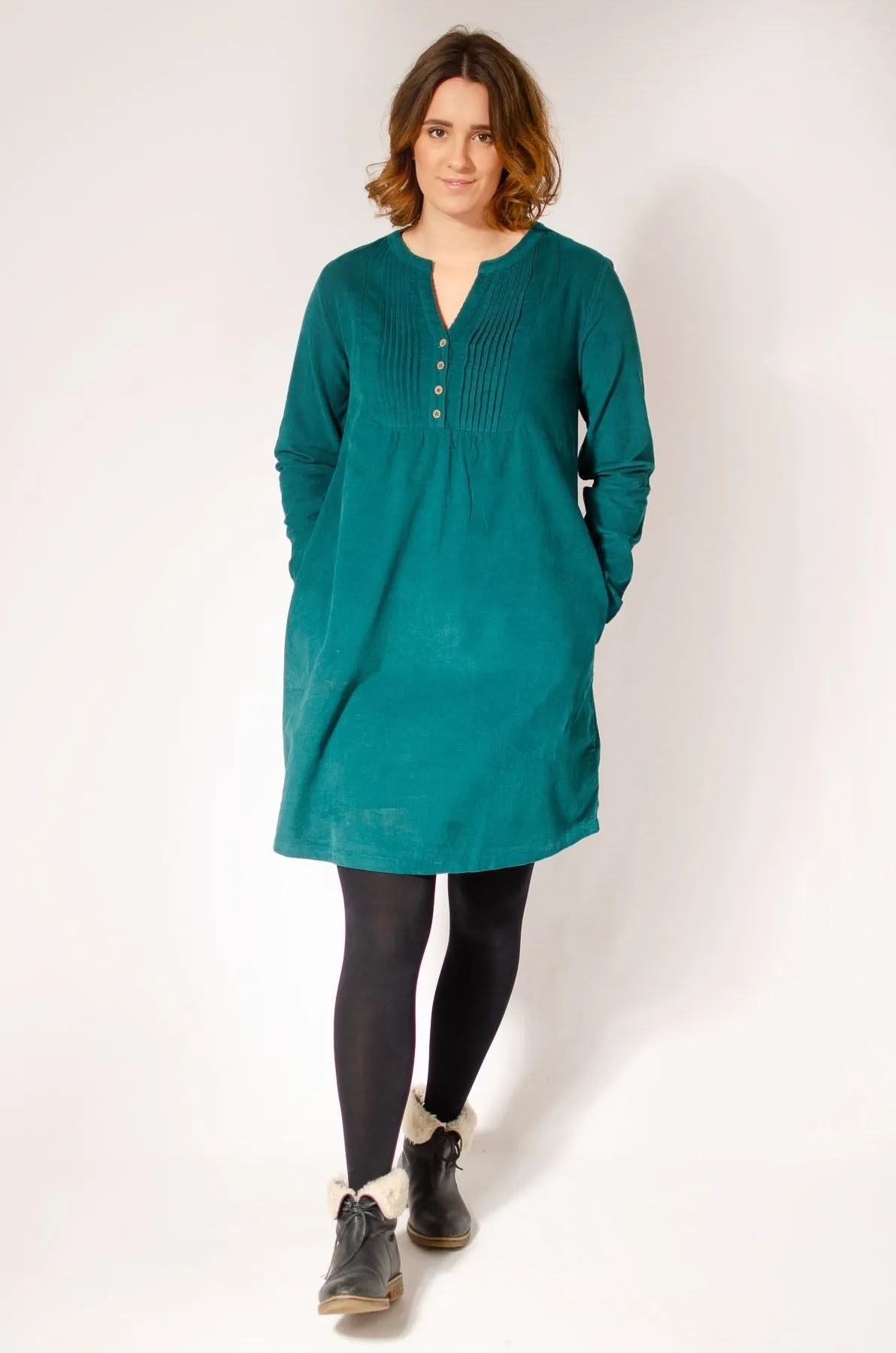 Spring Mood Flattering Silhouette Needlecord Pintuck Tunic Dress