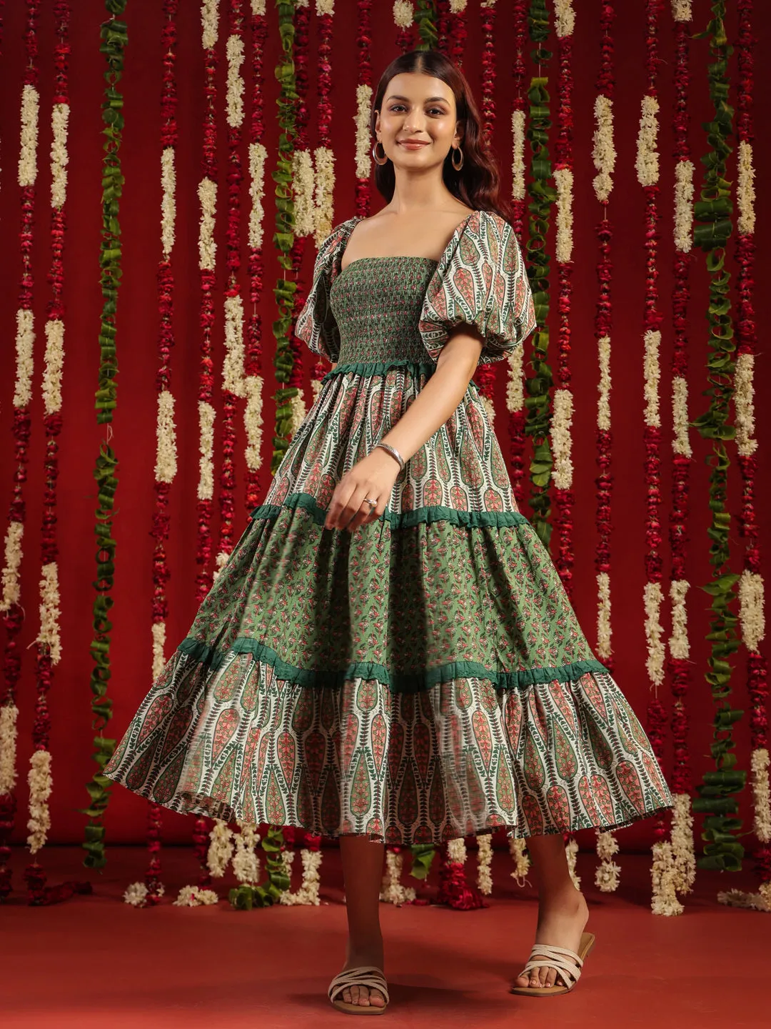 Formal Outfit Women's Cotton Tier Dress with Lace