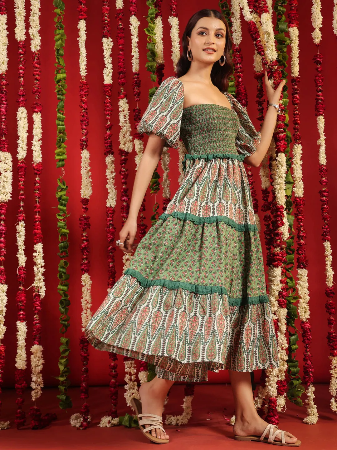 Women's Cotton Tier Dress with Lace Open Design