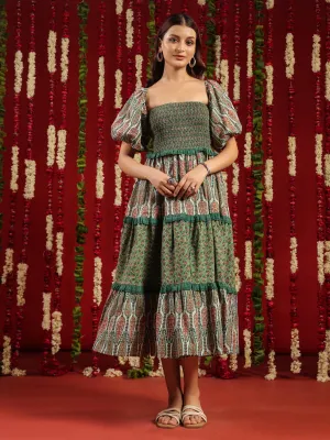 Women's Cotton Tier Dress with Lace Pastel Sky Smooth Feel