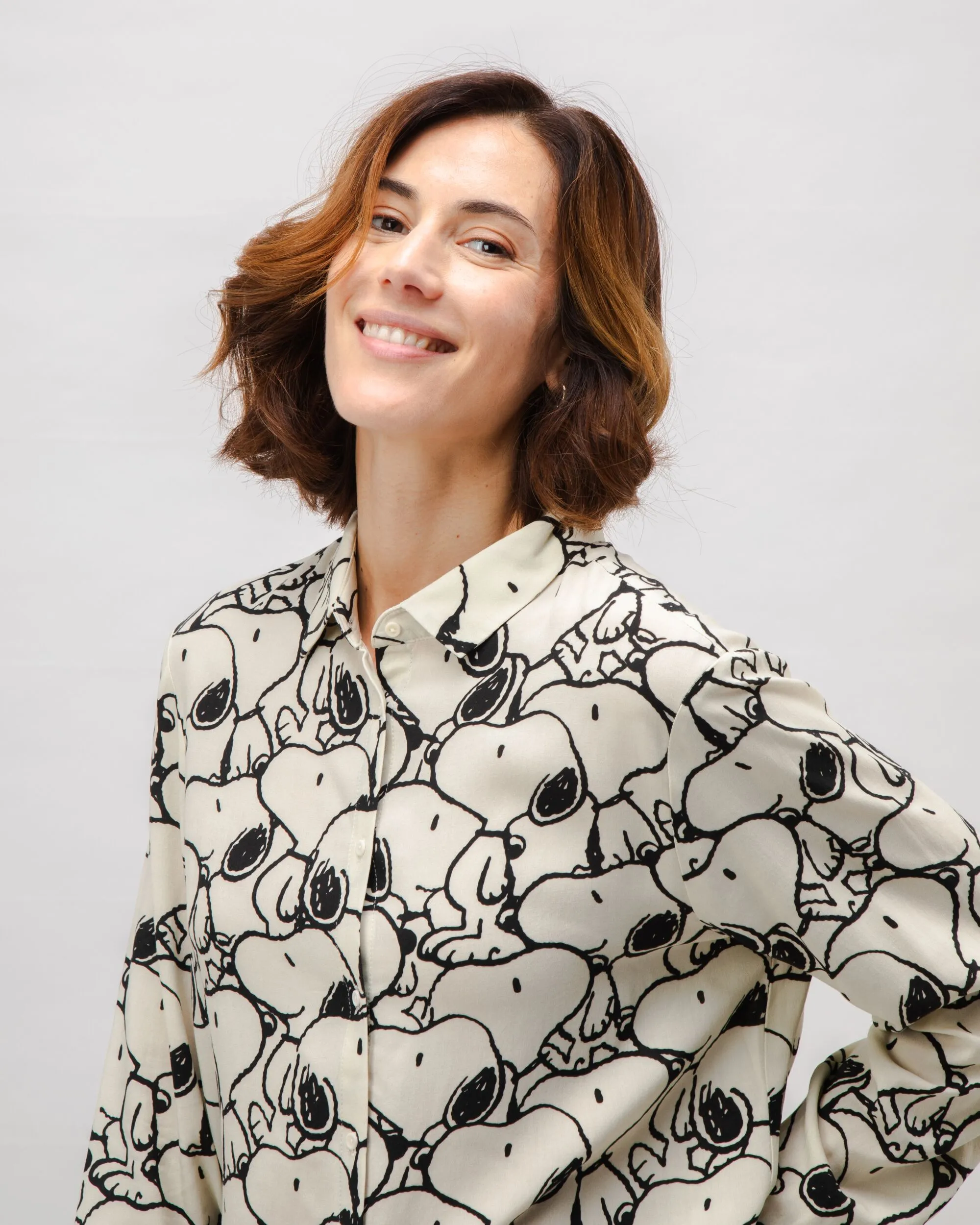 Pocket Design Peanuts B&W Viscose Blouse Ecru