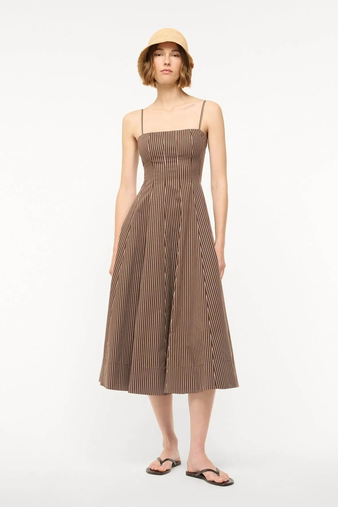 WYLIE DRESS | DARK OAK MICRO STRIPE ContrastStitching