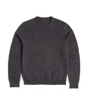 UltraSoft Texture Zanone Wool Honeycomb Crew Neck Sweater: Grey